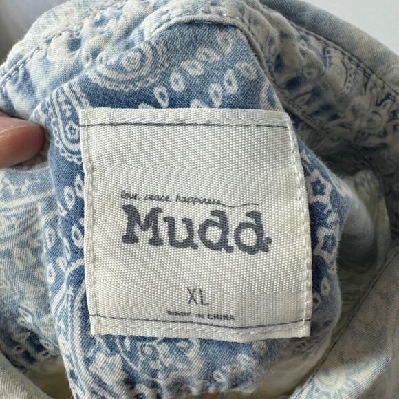 Mudd Top Women XL Blue Chambray Paisley Acid Wash Western Vintage Button Down - Picture 4 of 5